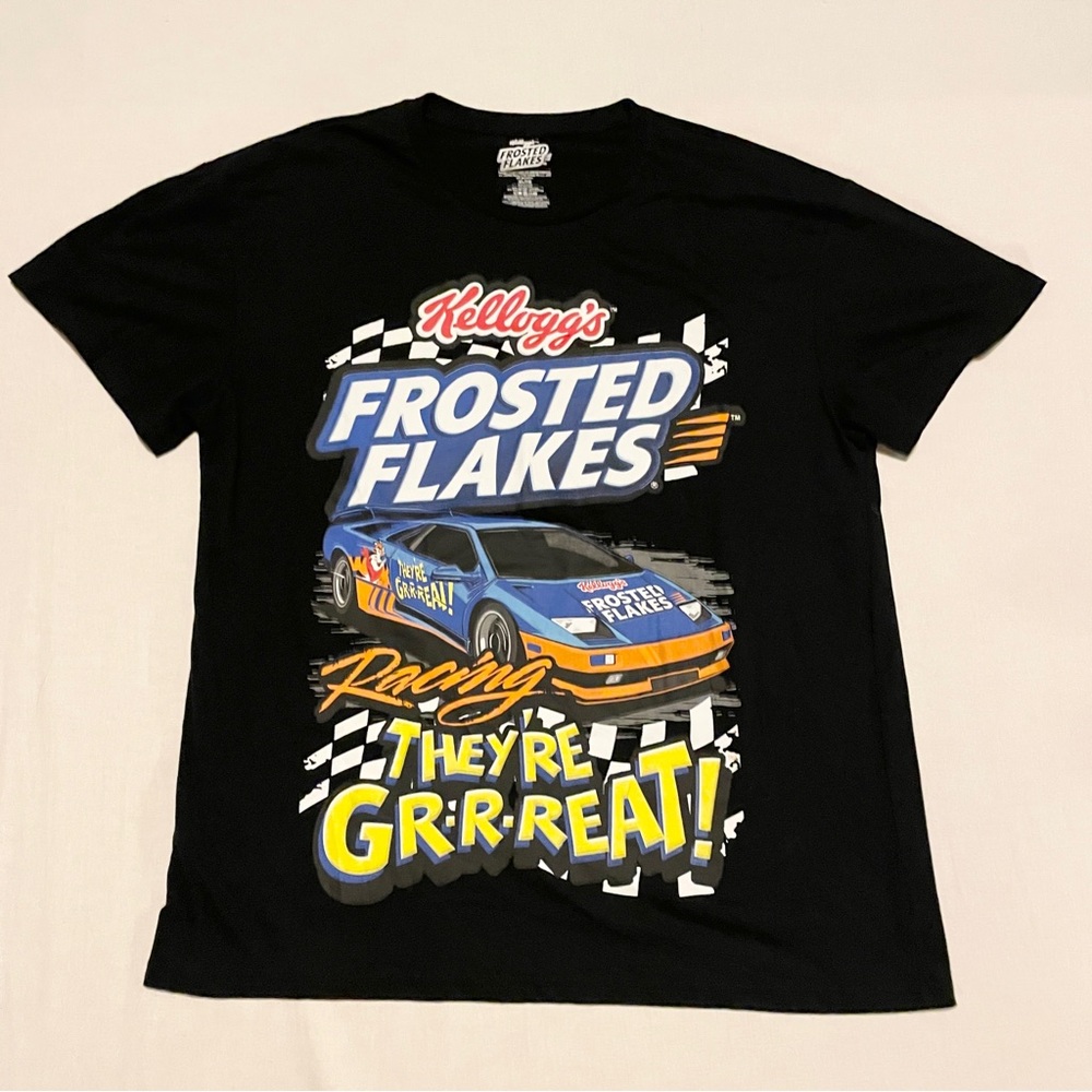 Kellogg’s Frosted Flakes Racing T-Shirt Tony the Tiger Black Graphic Tee XL